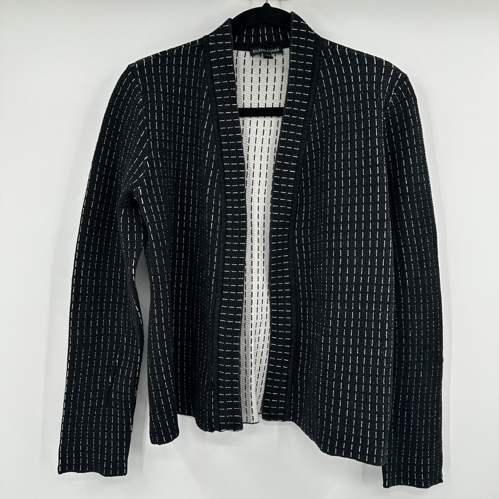 Eileen Fisher Silk Organic Cotton Cardigan Black XS Quiet Luxury‎ Minimalist